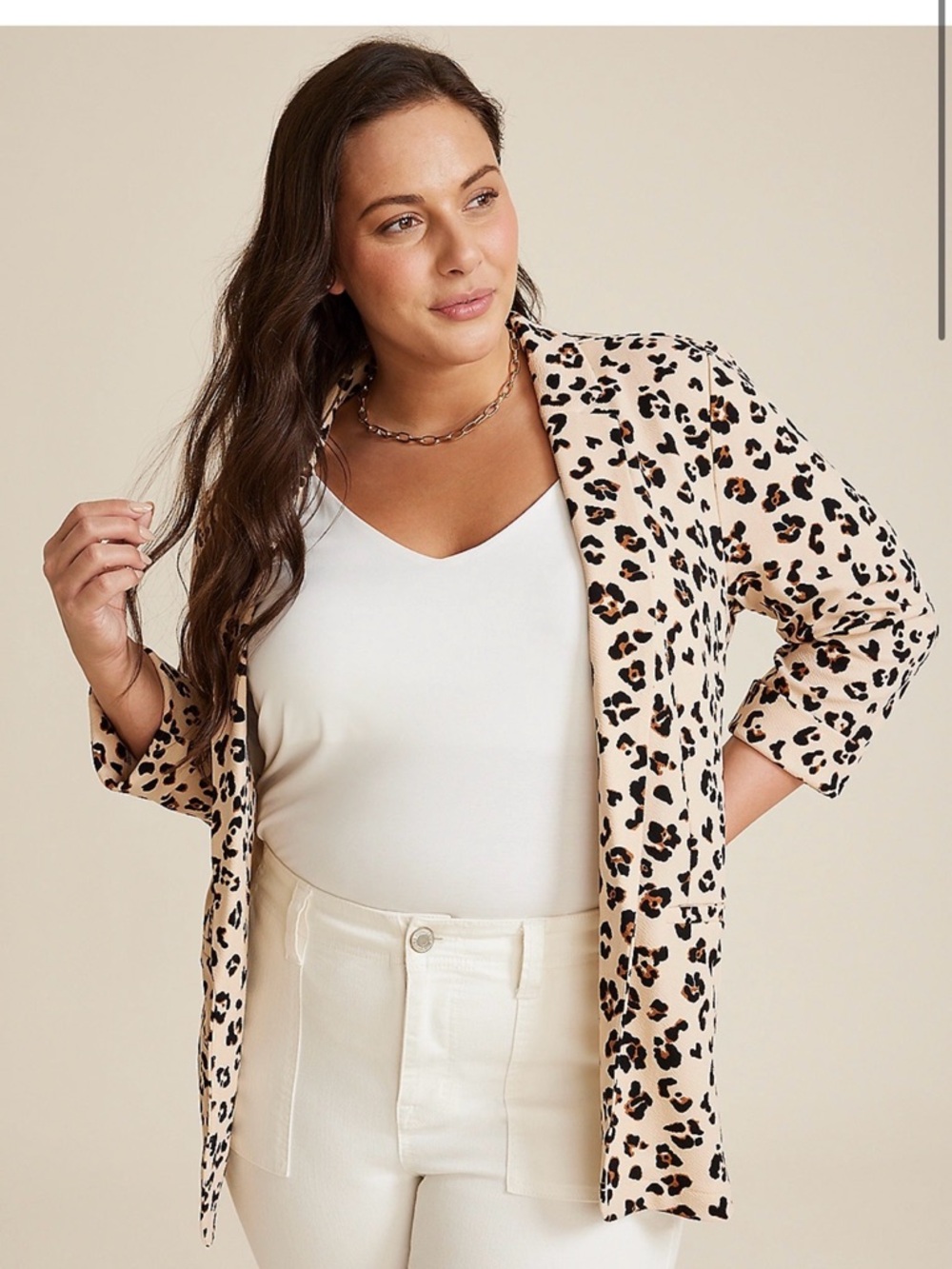 Maurices Cream and Black Leopard Print Blazer